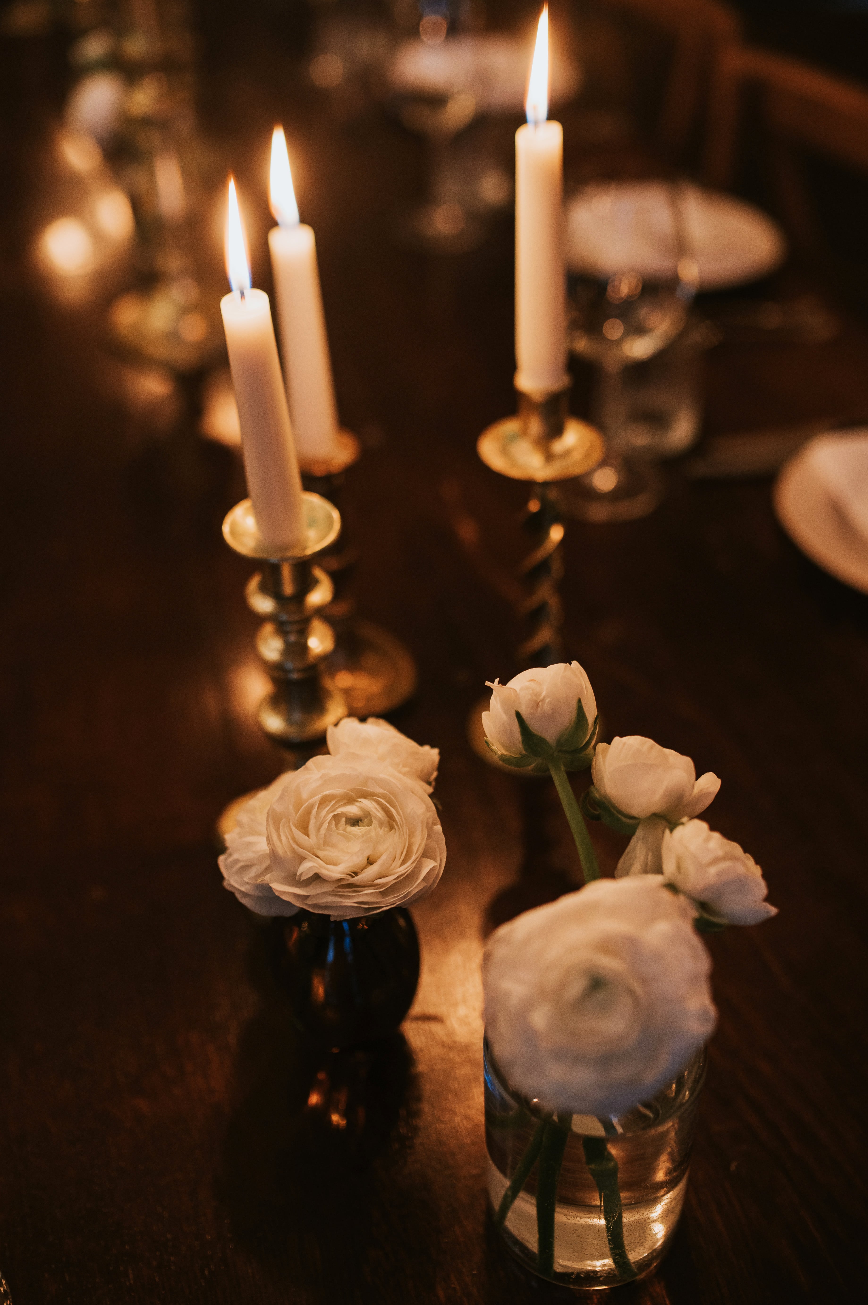Beautiful flowers and candles on wedding tables at no.131 Cheltenham
