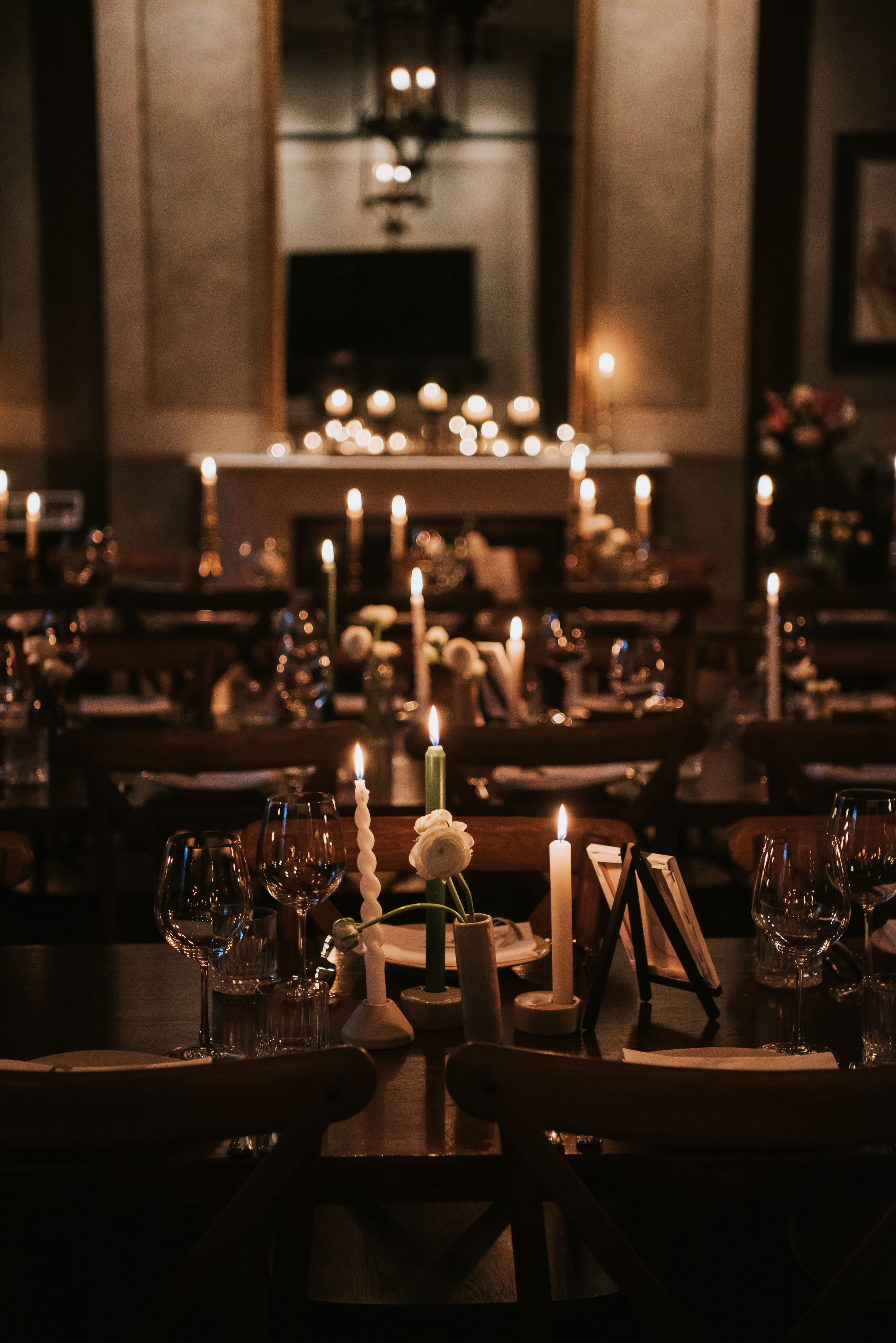 Candle lit wedding tables at no.131Cheltenham